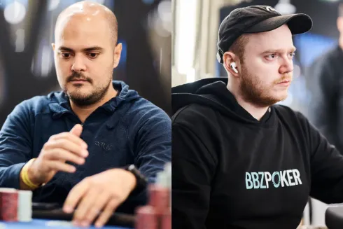 Antoine Labat se tornou o chip leader após a mão contra Conor Beresford
