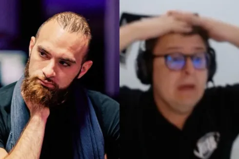 Aram Zobian acertou um out e deixou Alan Ferreira incrédulo na transmissão da WSOP Online (Foto: PokerGO)
