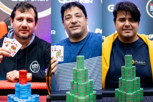 Vinicius Nobre, Renato Maia e Márcio Miranda faturaram o troféu de campeão no KSOP GGPoker Fortaleza
