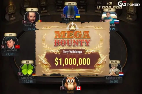 Tony Vallelonga recebeu o Mega Bounty Jackpot de US$ 1 milhão (Foto: Reprodução/X @GGPoker)
