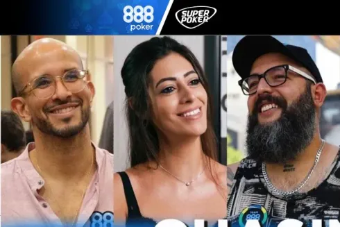 Alexandre Mantovani, Vivian Saliba e Cauê Moura estão na série do 888poker (Foto: Reprodução/Twitter @888poker)
