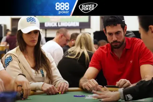 Vivian Saliba e Nick Schulman ficaram frente a frente em Vegas (Foto: Reprodução/YouTube 888poker)
