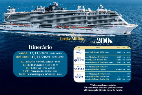 Veja a programação de itinerário do Cruise Million
