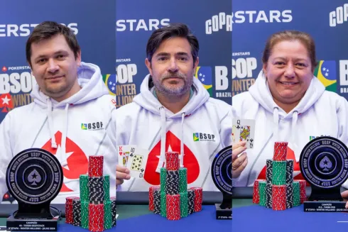 Sergey Utenkov, Rodrigo Nadal e Carla Siqueira, campeões no BSOP Winter Millions
