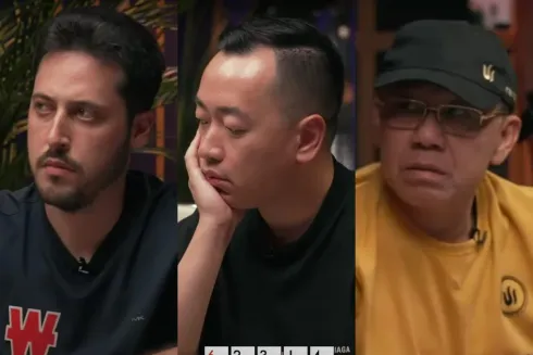 Adrian Mateos, ST Wang e Paul Phua se envolveram na mão (Foto: Reprodução/X @TritonPoker)
