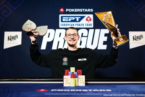 Thomas Santerne e seus três troféus de campeão no EPT Praga
