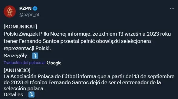 Parte del comunicado informado por la PZPN.