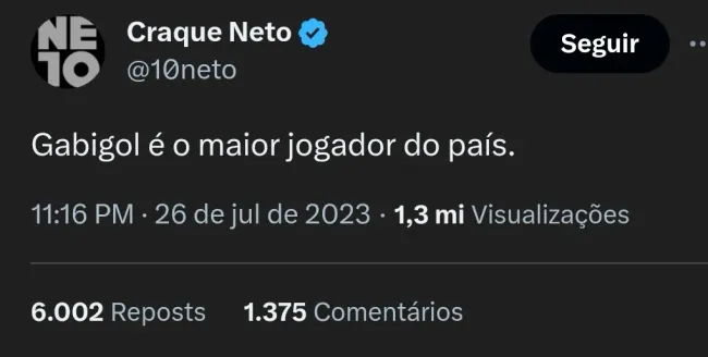 Neto sobre Gabigol no Twitter