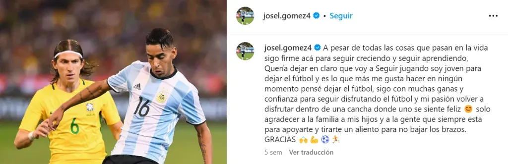 La publicación de José Luis Gómez con la que confirma que quiere volver al fútbol.