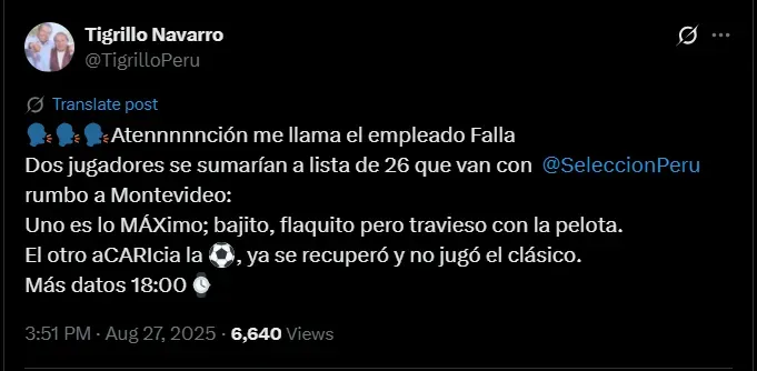 Fuente: @TigrilloPeru