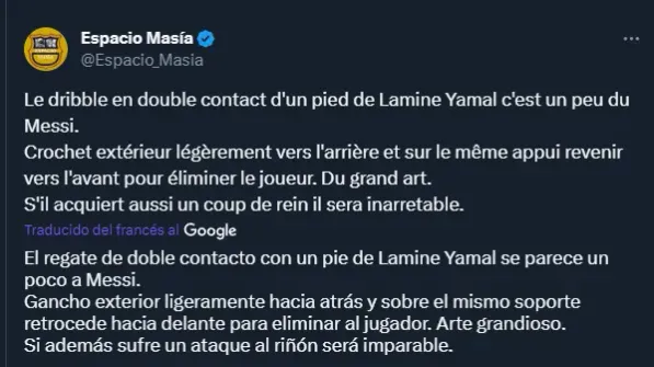 A Lamine Yamal ya lo comparan con Messi (X @Espacio_Masia).