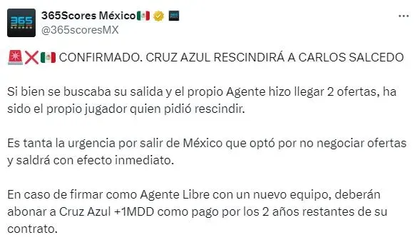 Cruz Azul recibirá una compensación económica por la salida de Carlos Salcedo (X)