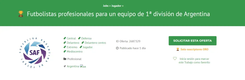 El encabezado del anuncio de la publicación de Futbol Jobs.
