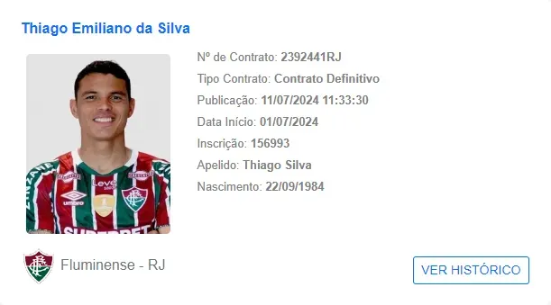 Thiago Silva é registrado no BID (Imagem: Reprodução)