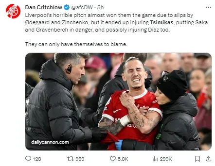 Liverpool’s pitch was criticised after the game