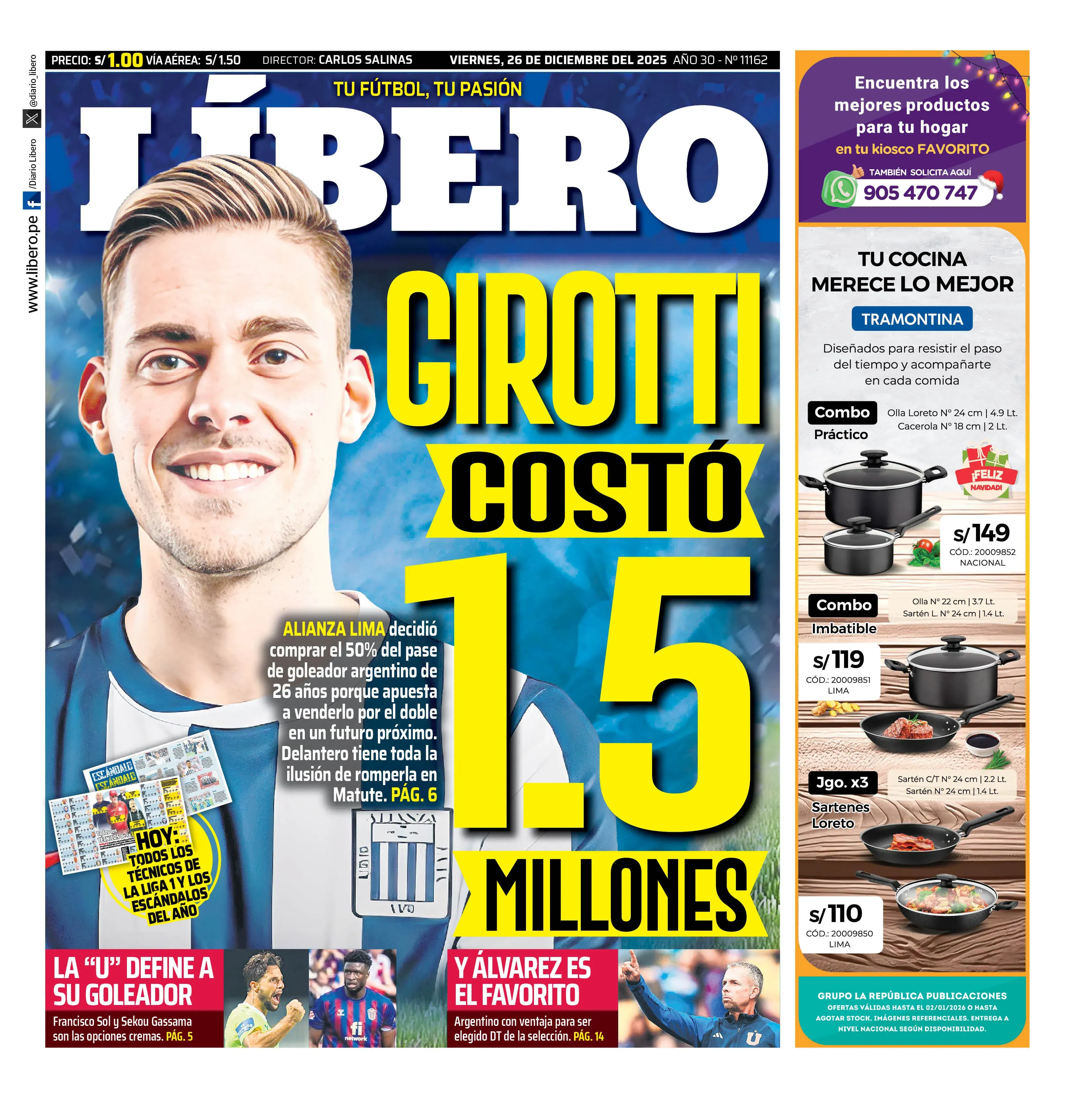 La portada de Líbero con Gustavo Álvarez cerca de Perú tras salir a la fuerza de la U.