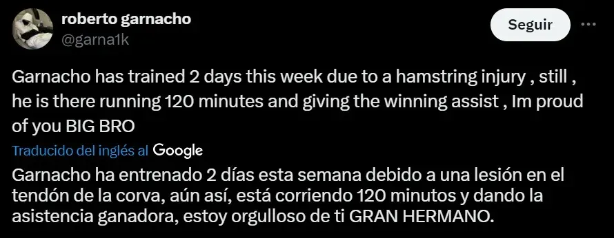 Garnacho jugó lesionado contra el Liverpool.