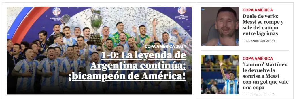 Messi y Lautaro, también protagonistas en la portada de la web de Mundo Deportivo de España.