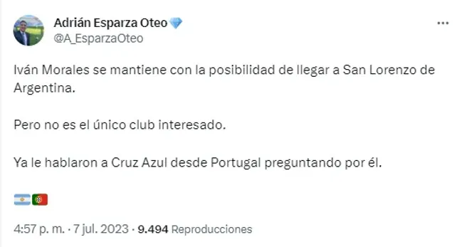 Iván Morales, cada vez más cerca de marcharse (Captura de Twitter)