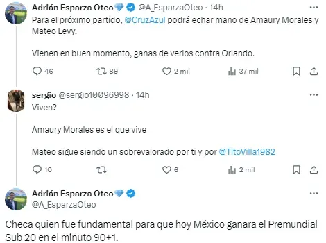 El cruce de Adrián Esparza y un aficionado en X.