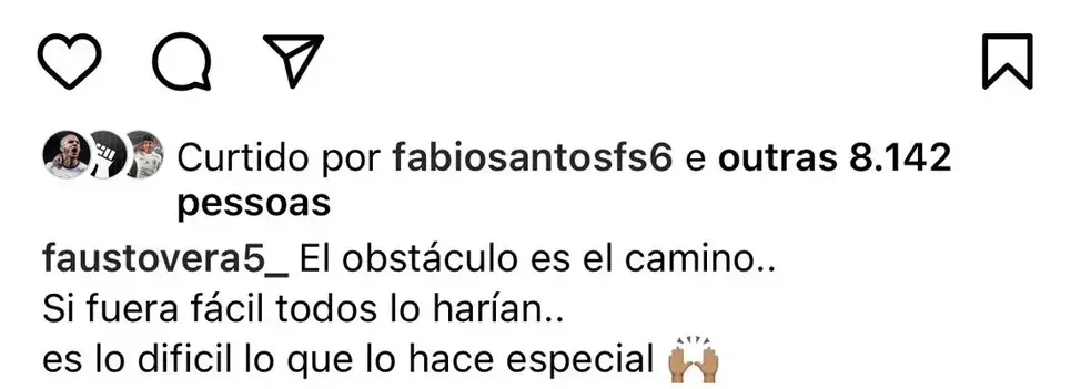 Publicação de Fausto Vera, do Corinthians — Foto: Reprodução/Instagram