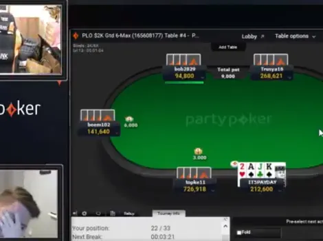 Streamer do partypoker acerta belo hero call no Omaha e até levanta da cadeira; assista