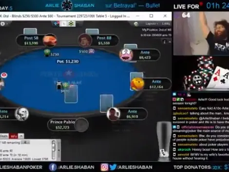 Arlie Shaban acerta straight flush e faz a festa em transmissão ao vivo; assista