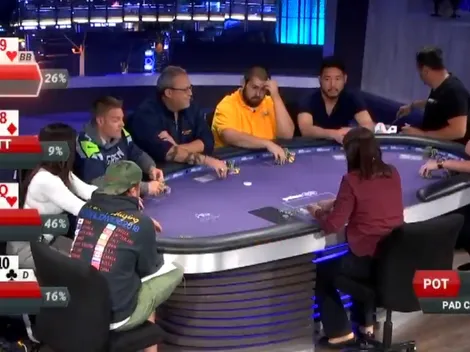 Flop cheio de ação termina em all in triplo, e mão favorita perde duas vezes no Poker After Dark