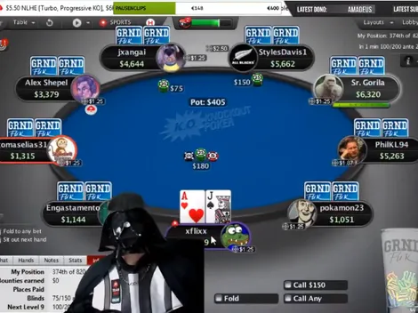 Darth Vader do Team PokerStars se desespera após "foldar" Royal Flush