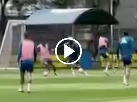 El codazo de Aguirre a Cervantes en práctica del América