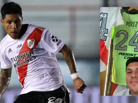 Ataja Enzo Pérez en River y es viral la foto de su camiseta de arquero