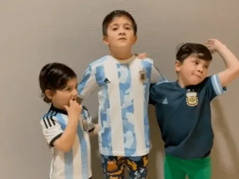 Antonela subió un video de sus tres hijos con Messi cantando por Argentina