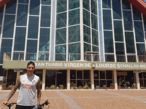 Enzo Pérez fue en bicicleta a agradecerle a la Virgen de Lourdes: ¿Le pidió la Copa para el 2022?