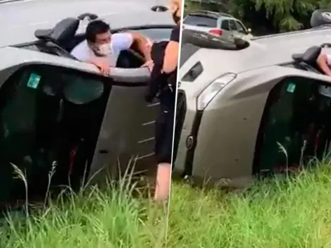 VIDEO | El Pulga Rodríguez ayudó a una mujer a salir de su coche tras un accidente