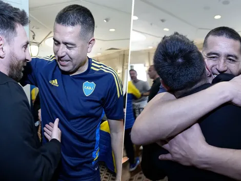 La imagen más esperada: el encuentro entre Messi y Riquelme antes de la despedida de Román
