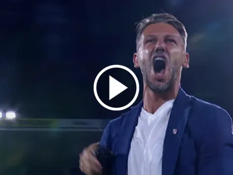 El desaforado festejo de Demichelis de cara a los hinchas de River en el golazo de Aliendro