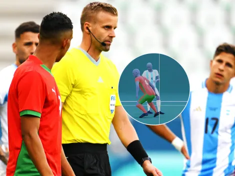 La imagen del VAR que anuló el gol del empate de Argentina contra Marruecos en los Juegos Olímpicos
