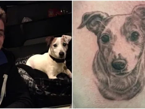 Homem usa cinzas de seu cachorro falecido para tatuá-lo no peito