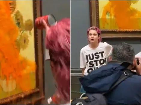 Ativistas jogam sopa de tomate em quadro de Van Gogh como protesto e se colam em parede de museu