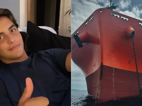 Filho de Ivete Sangalo se pendura em corrente de âncora e posa para clique