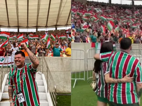 Ferrugem ganha beijo da esposa antes de cantar na final da Libertadores