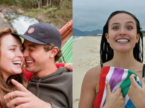 Larissa Manoela e André Luiz Frambach curtem dia na praia em clima fechado