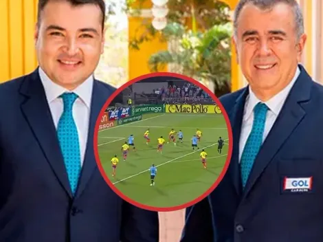 La reacción del narrador de Gol Caracol en el tercer gol de Uruguay que representa a Colombia