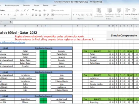 En formato Excel y gratis, descarga la polla mundialista del Mundial de Qatar 2022