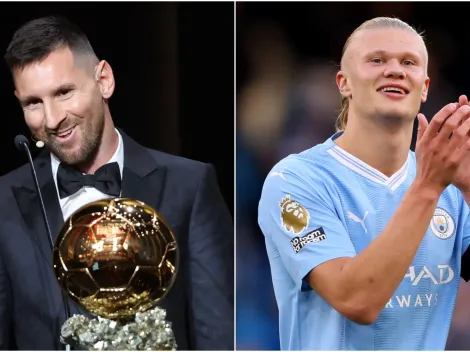 Erling Haaland congratulates Lionel Messi for winning the 2023 Ballon d'Or