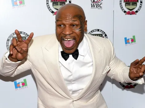 Mike Tyson poses with soccer kit while filming movie