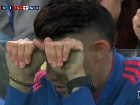 La triste reacción de James Rodríguez luego del gol de Inglaterra