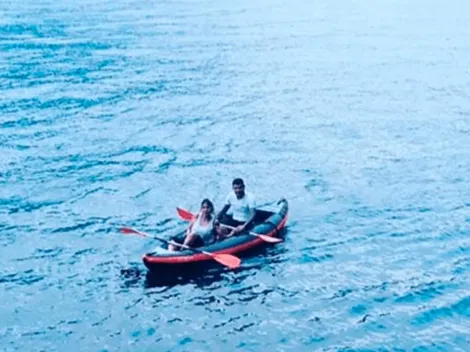 ¡Felices los tres! Wanda, Mauro y Lisandro López, en un paraíso en medio del agua