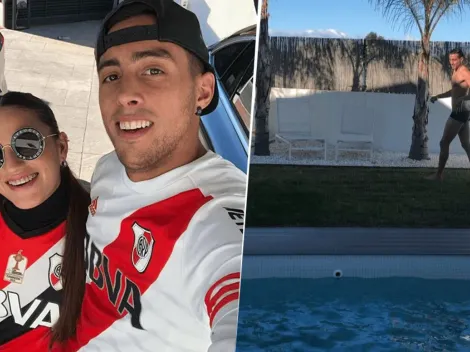 Se la re jugó (?): Funes Mori se tiró a la pileta por el River campeón