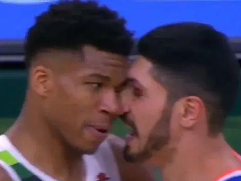 Enes Kanter le da un codazo a Giannis Antetokounmpo y se enciende la bronca